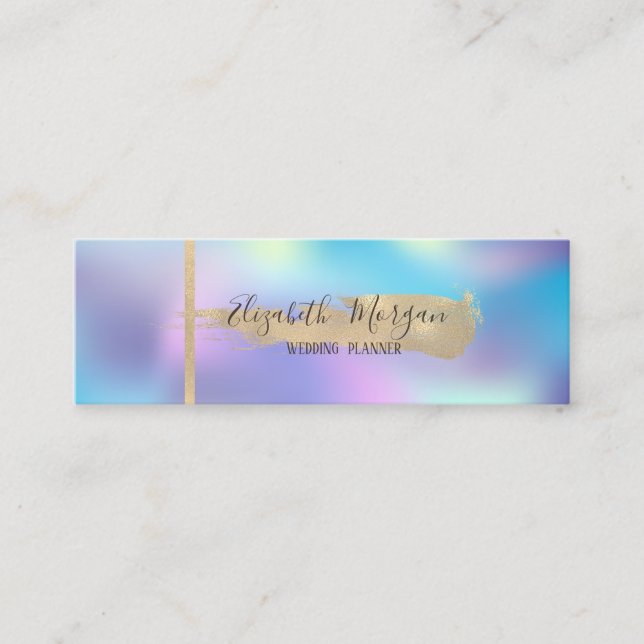 Elegant Modern Stripe, Brush Stroke Holographic Mini Business Card (Front)