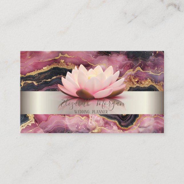 Elegant Modern  Stripe Lotus Burgundy Marble  Business Card (Front)