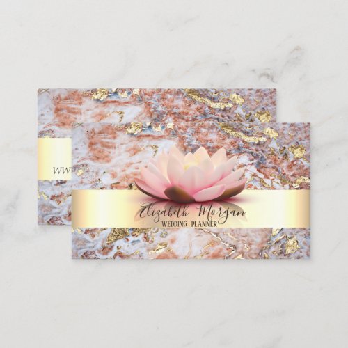 Elegant Modern Stripe Lotus Marble Gold Business Card