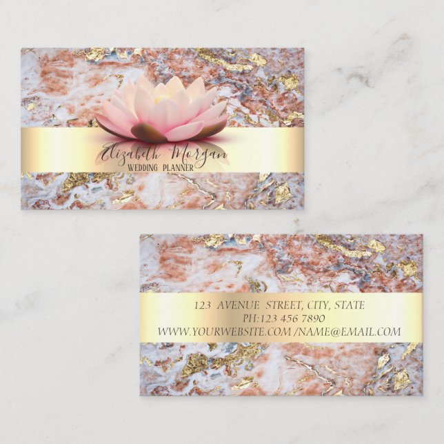 Elegant Modern Stripe Lotus Marble Gold Business Card (Front/Back)