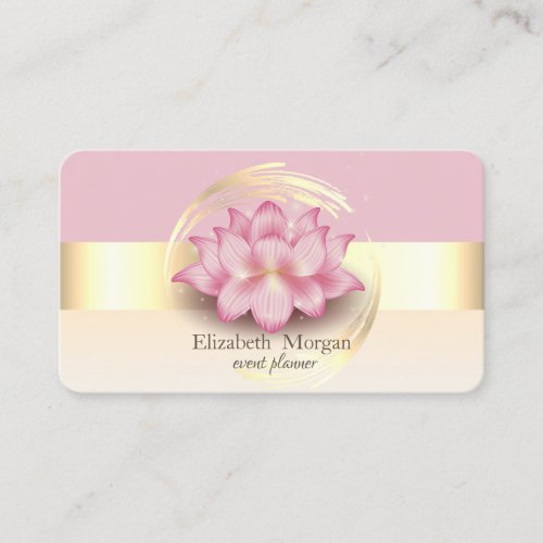 Elegant Modern Stripe Lotus Pink Gold Business Card
