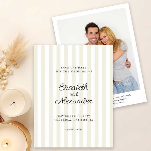 Elegant Modern Stripe Photo Wedding Save The Date (Creator Uploaded)