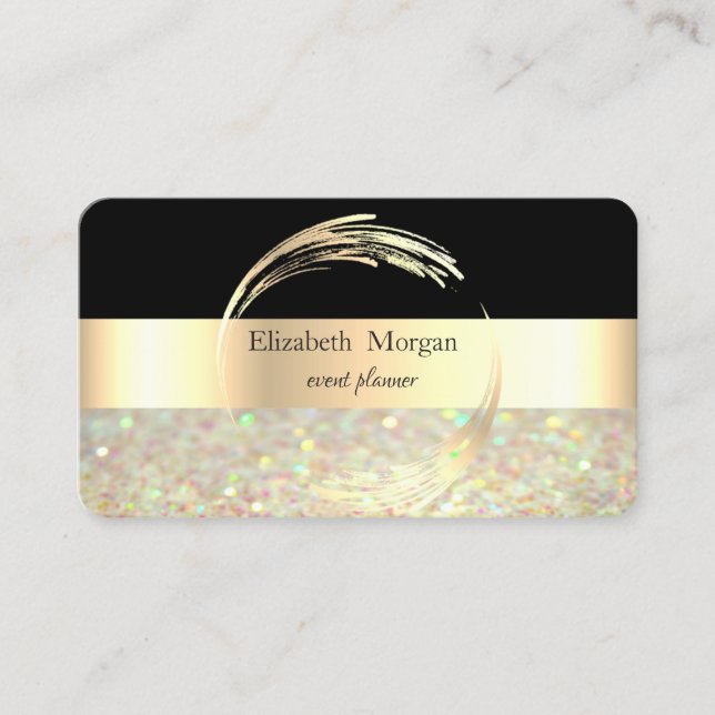 Elegant Modern  Striped Black,Glitter Bokeh Business Card (Front)