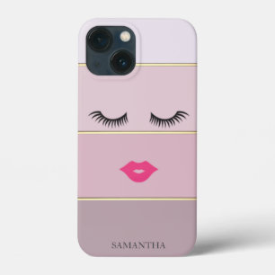 Elegant Modern Striped,Lashes,Lips -Personalized iPhone 13 Mini Case