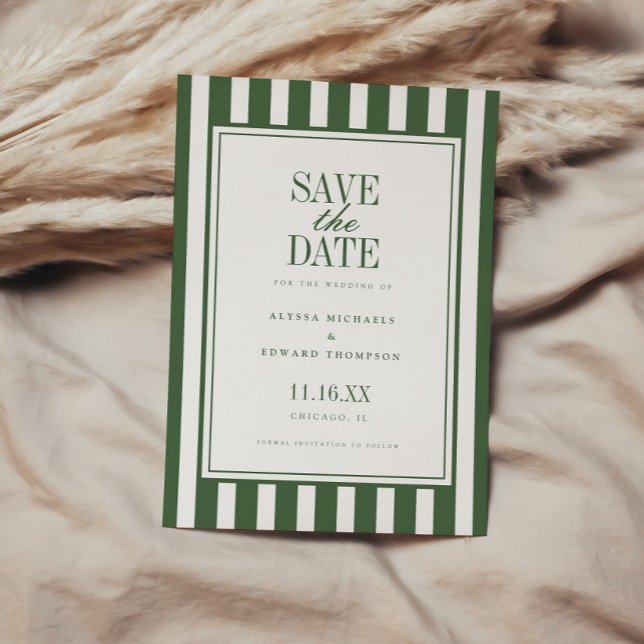 Elegant Modern Striped Olive Green Wedding Save The Date (Creator Uploaded)