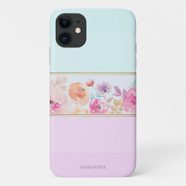 Elegant Modern Striped,Ombre,Flowers -Personalized Case-Mate iPhone Case (Back)
