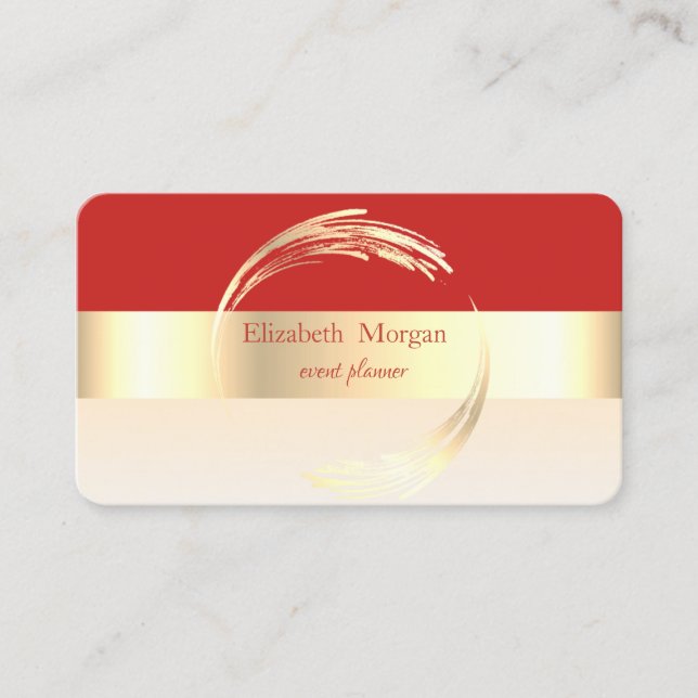 Elegant Modern  Striped Stylish Red,Gold Business Card (Front)