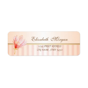 Elegant Modern Striped Watercolor Magnolia Address Label