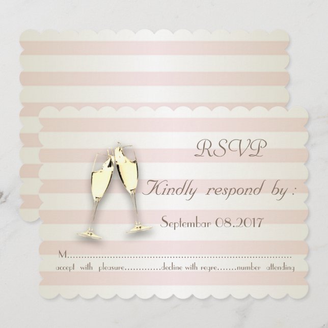 Elegant Modern Stripes ,Glass  Wedding  RSVP Card (Front/Back)