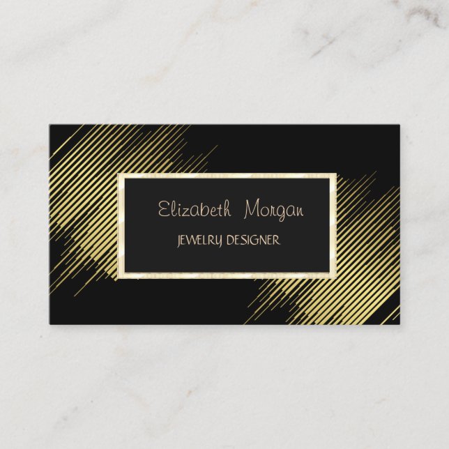 Elegant Modern Stripes,Gold Frame Jewelry Designer Business Card (Front)