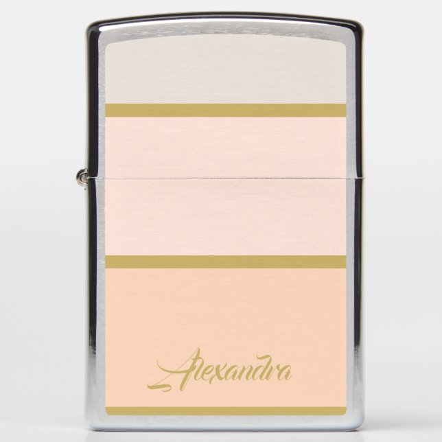 Elegant Modern Stripes Pattern Personalized Name  Zippo Lighter (Front)