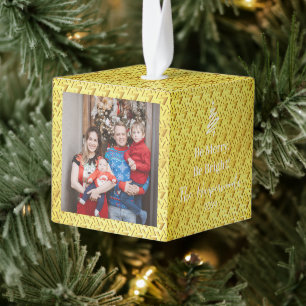 Elegant Modern Stylish 3 Family Photo Christmas Cube Ornament