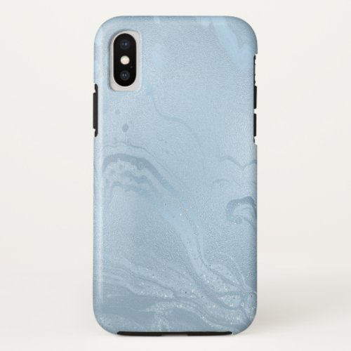 Elegant modern stylish baby blue marble glitter iPhone XS case