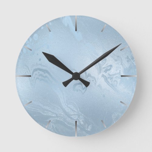 Elegant modern stylish baby blue marble glitter round clock