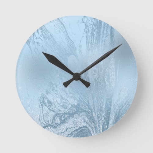 Elegant modern stylish baby blue marble glitter round clock