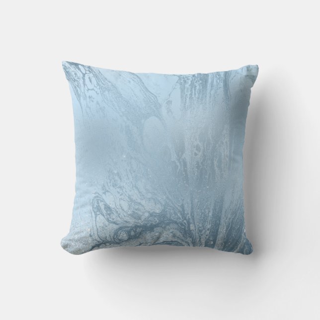 Elegant modern stylish baby blue marble & glitter throw pillow (Front)