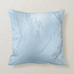 Elegant modern stylish baby blue marble & glitter throw pillow