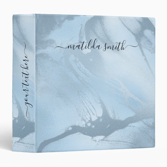 Elegant modern stylish baby blue marble look 3 ring binder (Front/Spine)