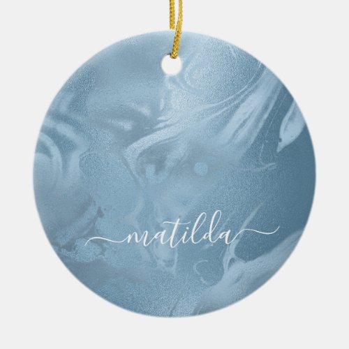 Elegant modern stylish baby blue marble look ceramic ornament