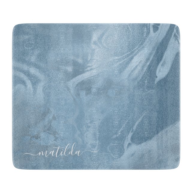 Elegant modern stylish baby blue marble look cutting board (Front)