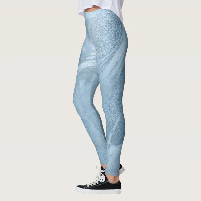 Elegant modern stylish baby blue marble look leggings | Zazzle