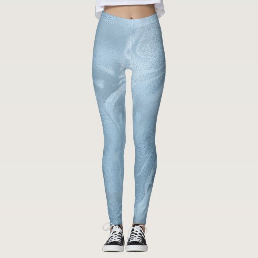 Elegant modern stylish baby blue marble look leggings | Zazzle