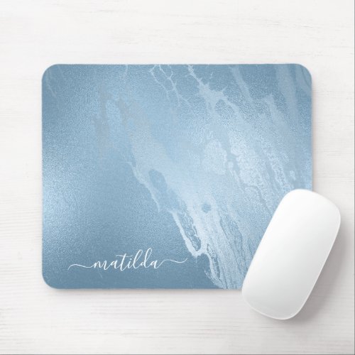 Elegant modern stylish baby blue marble look mouse pad