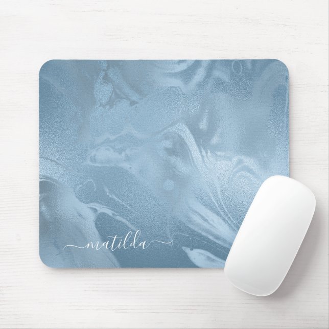 Elegant modern stylish baby blue marble look mouse pad (With Mouse)