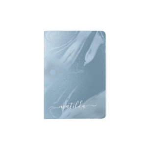 Elegant modern stylish baby blue marble look passport holder