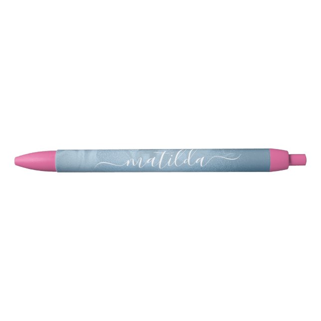 Elegant modern stylish baby blue marble look pen (Front)