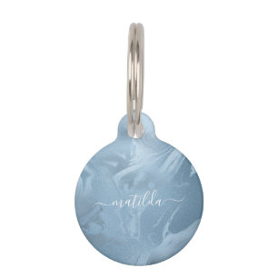 Elegant modern stylish baby blue marble look pet ID tag