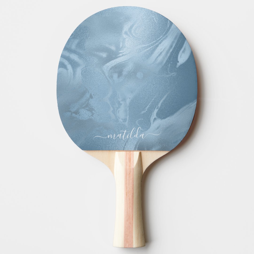 Elegant modern stylish baby blue marble look ping pong paddle | Zazzle