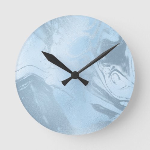 Elegant modern stylish baby blue marble look round clock