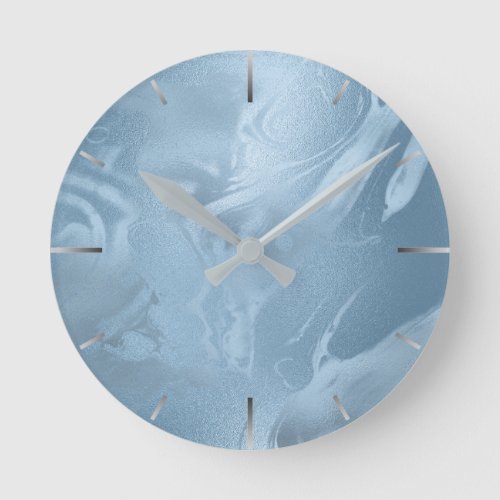 Elegant modern stylish baby blue marble look round clock