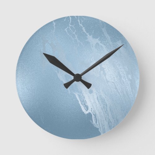 Elegant modern stylish baby blue marble look round clock