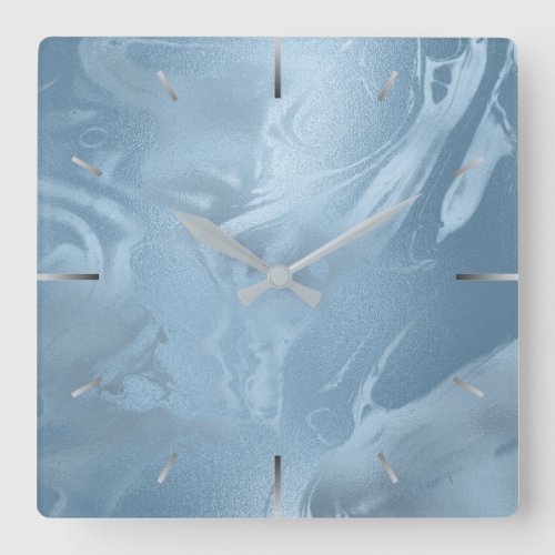 Elegant modern stylish baby blue marble look square wall clock