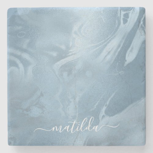 Elegant modern stylish baby blue marble look stone coaster