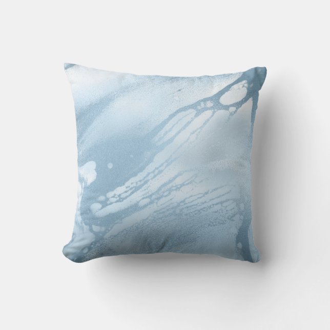 Elegant modern stylish baby blue metallic marble throw pillow (Front)