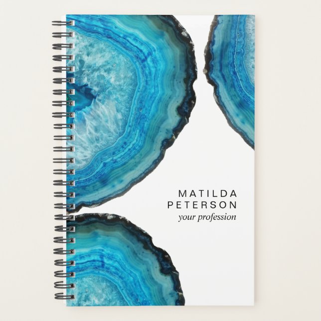 Elegant modern stylish blue agate geode stone planner (Front)