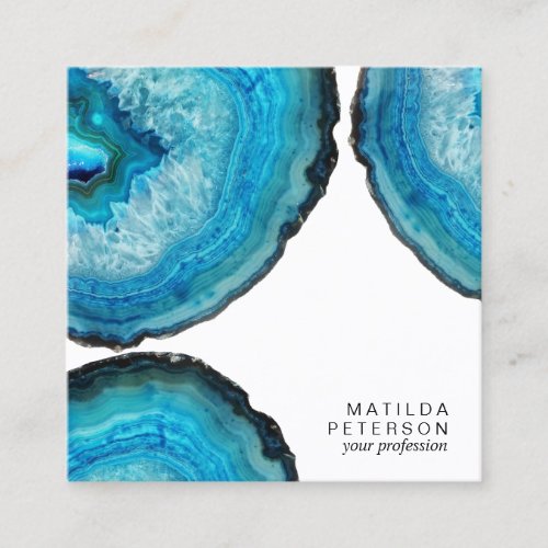 Elegant modern stylish blue agate geode stone square business card