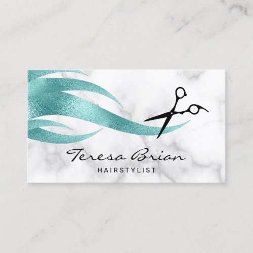 Elegant modern stylish blue scissors hairstylist business card