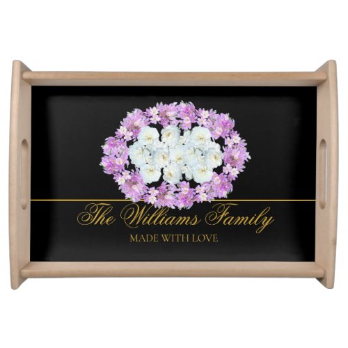 Elegant Modern Stylish Chic Floral Classic Black Serving Tray