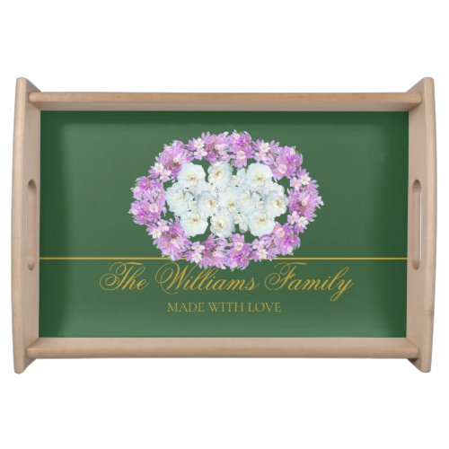 Elegant Modern Stylish Chic Floral Classic Green Serving Tray