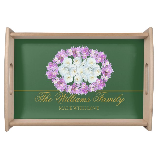 Elegant Modern Stylish Chic Floral Classic Green Serving Tray (Front)