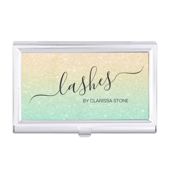 Elegant modern stylish chick glitter lashes business card case (Front)