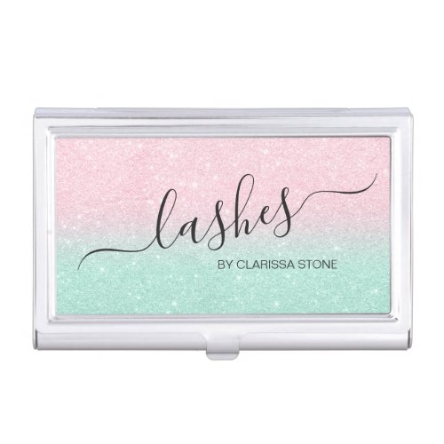 Elegant modern stylish chick glitter lashes business card case