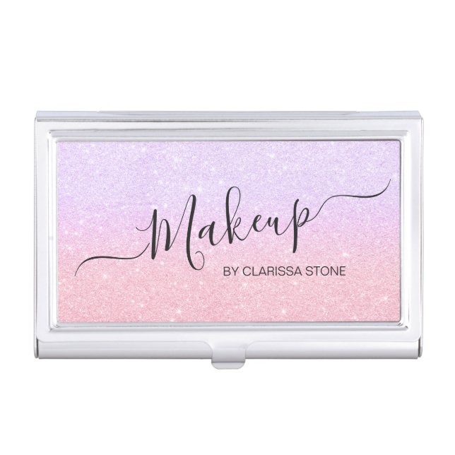 Elegant modern stylish chick glitter makeup business card case (Front)