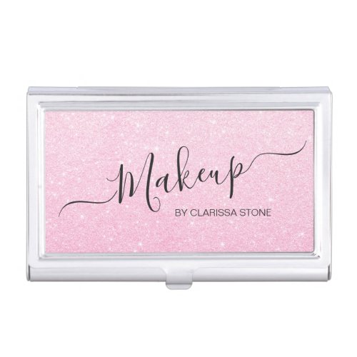 Elegant modern stylish chick glitter makeup business card case