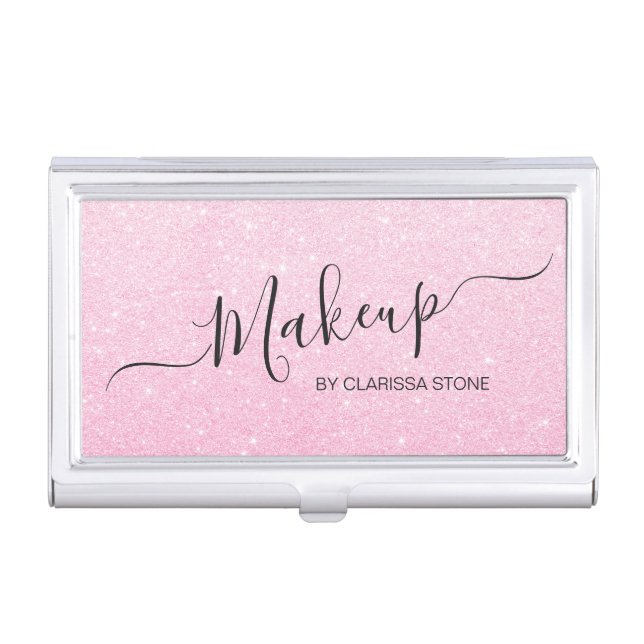 Elegant modern stylish chick glitter makeup business card case (Front)
