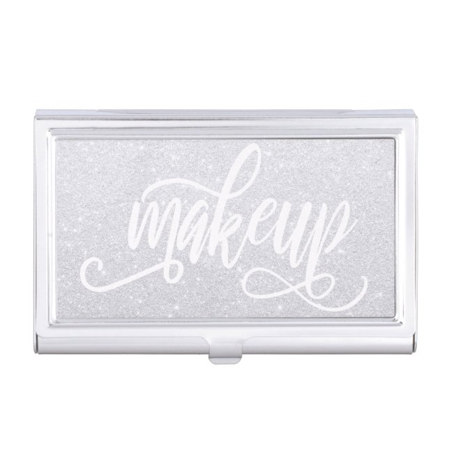 Elegant modern stylish chick glitter makeup business card case (Front)